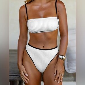 Cupshe White Ribbed Bikini Set
